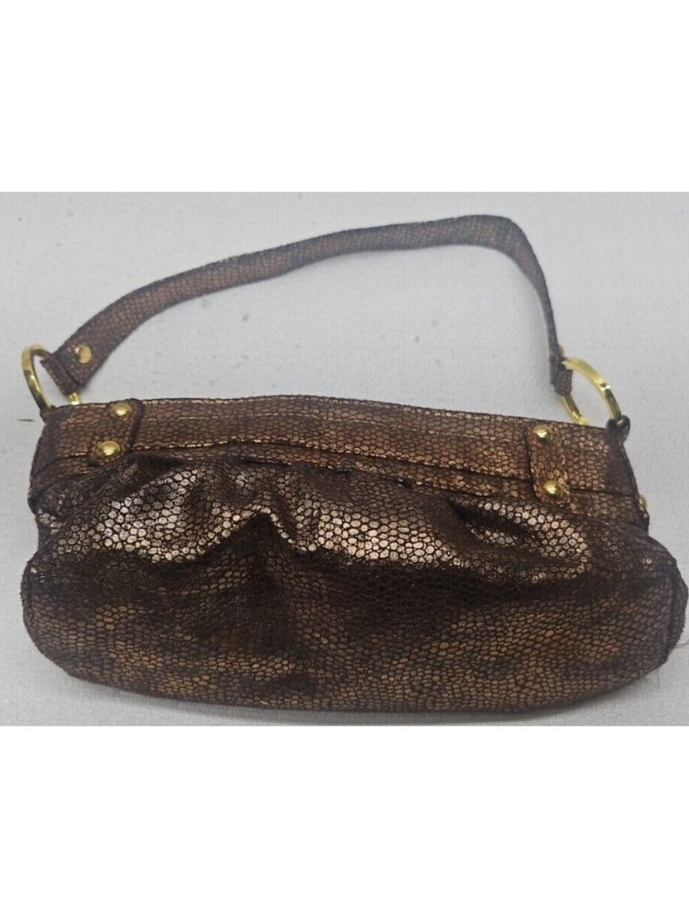 XOXO Y2K Metallic Bronze Mini Shoulder Bag Baguette Ruched Purse McBling - Picture 11 of 11